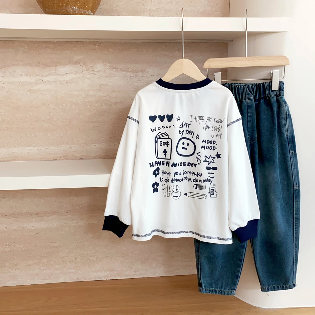 儿童卡通纯棉长袖2025新款百搭打底衫男童纯棉t恤长袖Z251013D