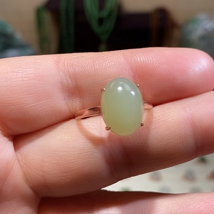 和田玉银S925镀金镶嵌戒指