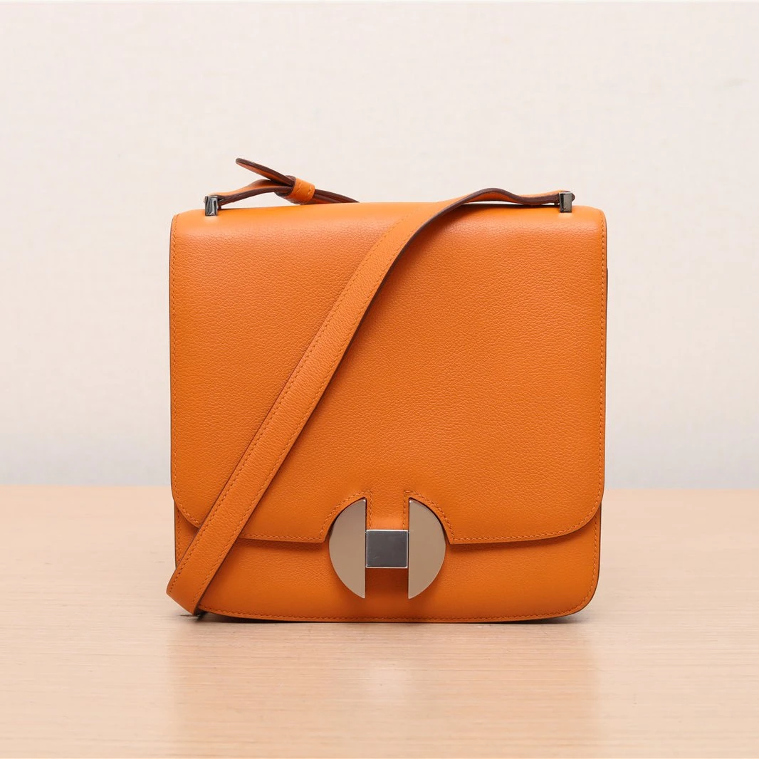 99新 Hermes/爱马仕 小花双双2002 - 20肩背包 爱马仕橙 EC皮 D刻