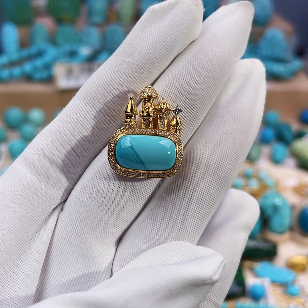 绿松石珠宝奇石18K金镶嵌