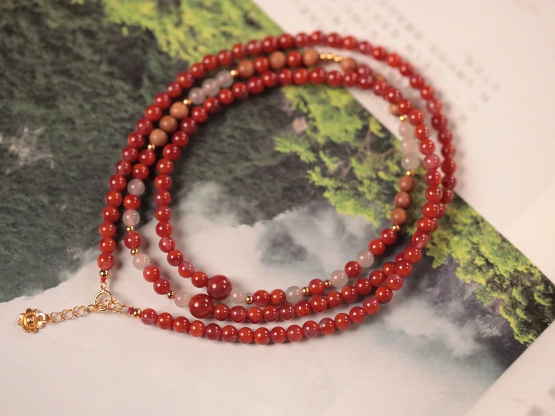 南红玛瑙【冰飘】4mm万能链【老山檀香 和田玉】