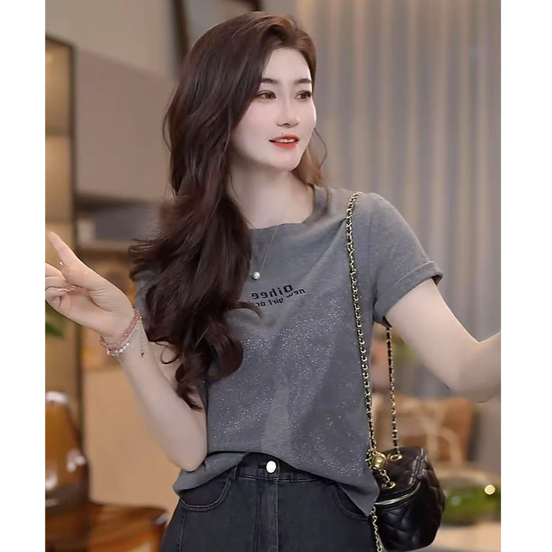 『细闪蝴蝶S』设计显瘦百搭时尚T恤7748