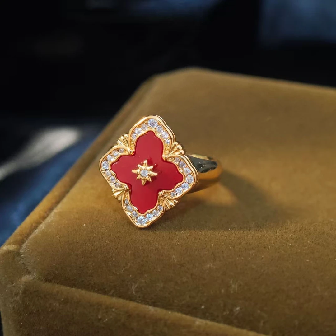 铜合金贝壳戒指 布家红色开口戒指694