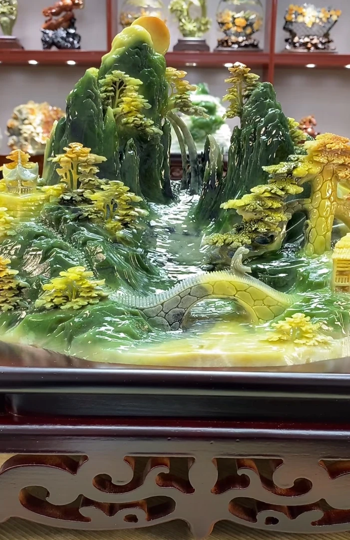 81066家居装饰摆件中式雕刻书房纪念品花鸟电视柜玄关创意山水白