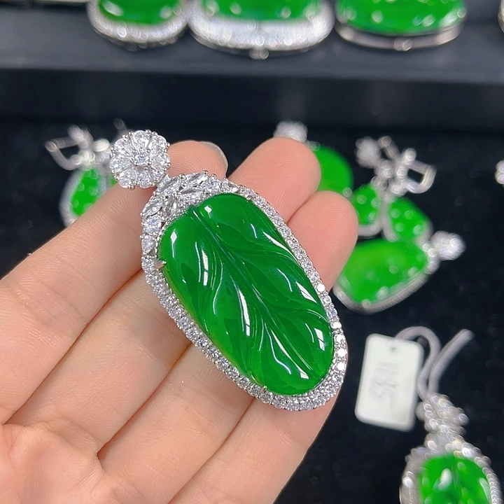 吊坠(不含链)银S925镶嵌翡翠
