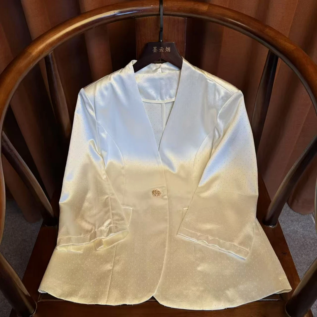 【伯牙】新中式缎面透气休闲小西装外套垂感好时尚显瘦夏季薄款外套