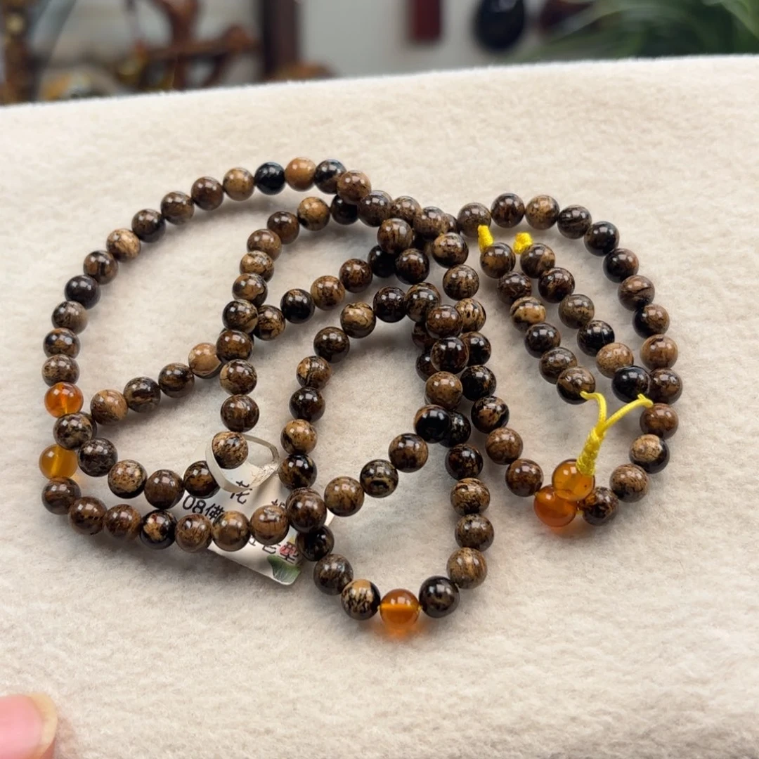 琥珀未镶嵌手链根珀妖花108卡6