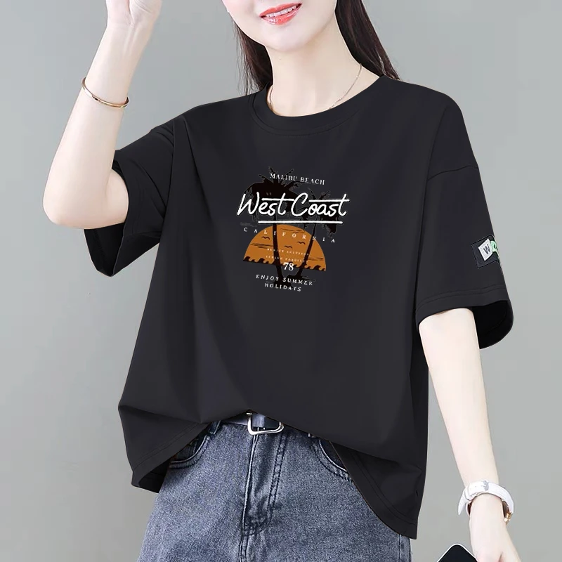 100%纯棉短袖t恤女夏季新款韩版时尚宽松显瘦遮肚减龄百搭上衣女