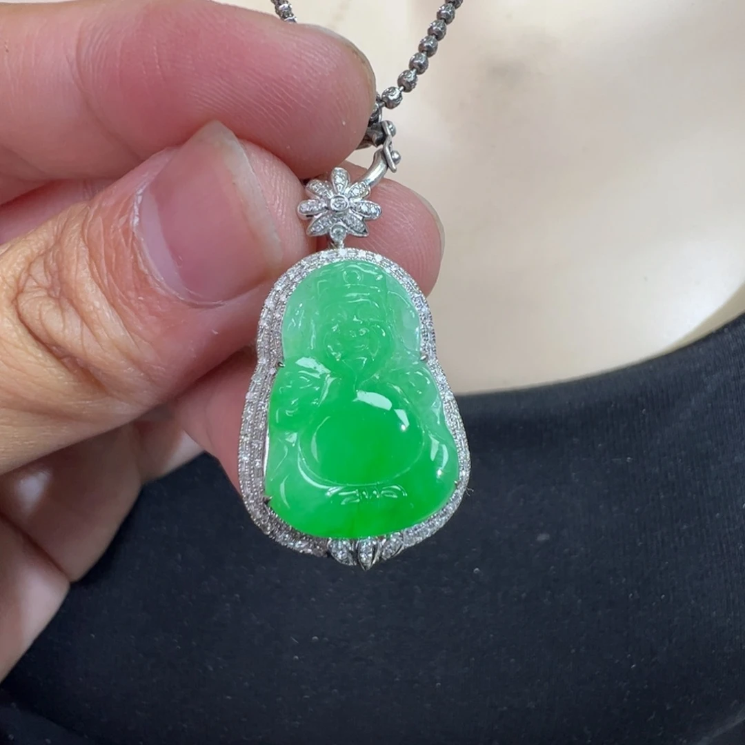 翡翠18K金镶嵌吊坠(不含链)