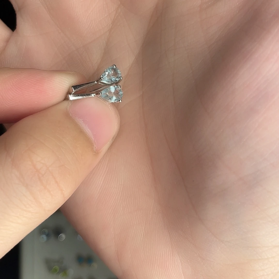 海蓝宝石耳钉银S925镶嵌招****拍两份