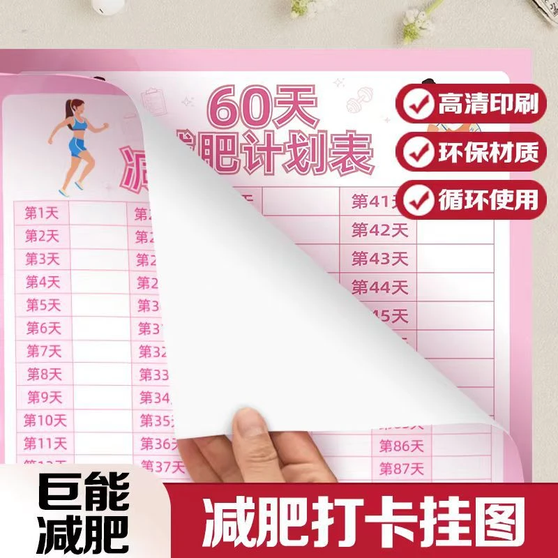 60/100天减肥打卡记录表自律打卡挂图减肥拖延症监督重计划