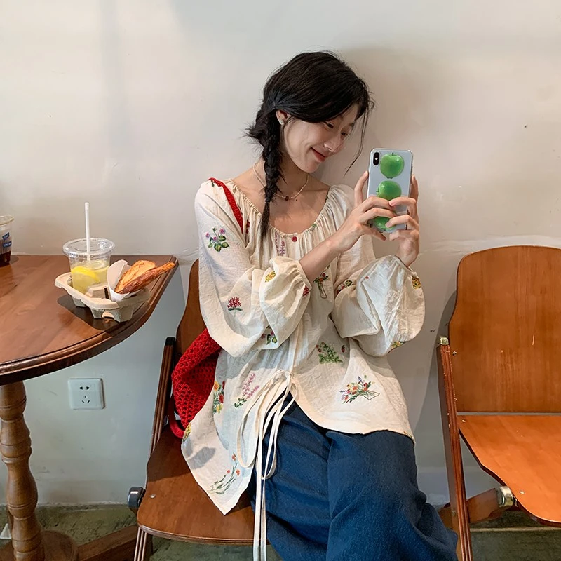 韩系重工刺绣碎花薄款衬衫2025秋季新款宽松小众长袖防晒衫女chic