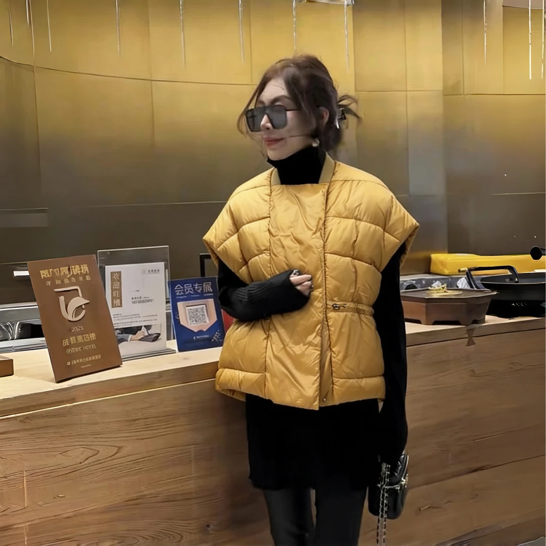 3160欧洲款设计感 短款双排扣 肯豆棉 马甲