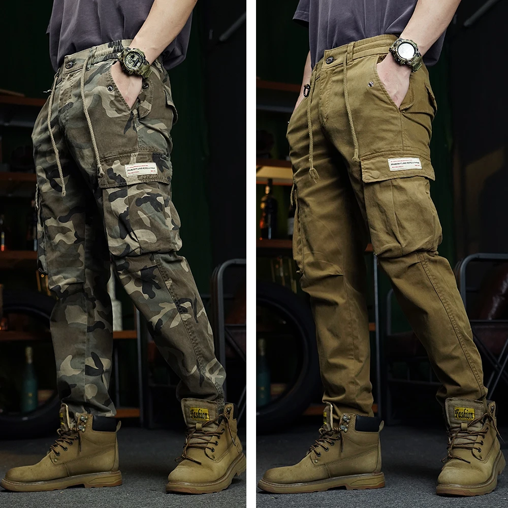 新款秋季工装裤男迷彩长裤宽松型男士休闲裤战术裤耐磨美式束脚裤