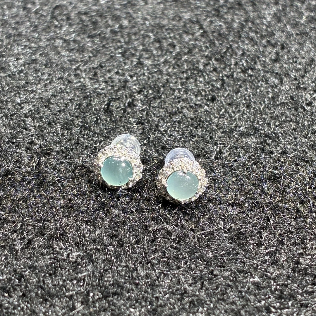 【聚鑫珠宝】天然翡翠A货冰种蛋面耳钉精致款多样性发货一y1101