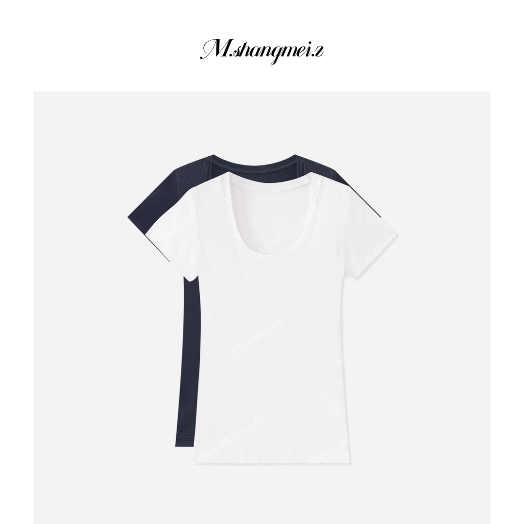 M.SHANGMEI.Z/沐熙【百穿不腻】美大哥显瘦气质简约U型领T恤X072844