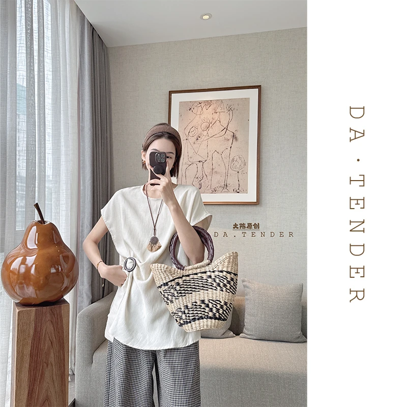 DA·Tender【腰间密语小飞袖上衣】夏季新款简约百搭气质套头T恤女