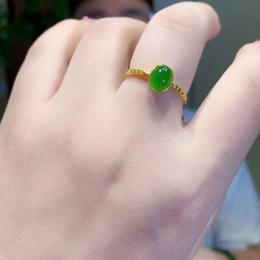 和田玉（碧玉）戒指银S925镀金镶嵌
