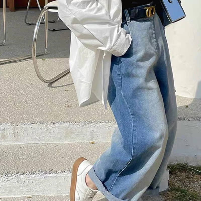 女童割洞牛仔裤潮阔腿裤春秋款2025新款渐变割破儿童裤子直筒长裤