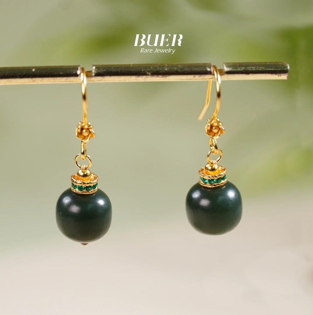 【不二】和田玉塔青银镶DIY耳钩9mm+