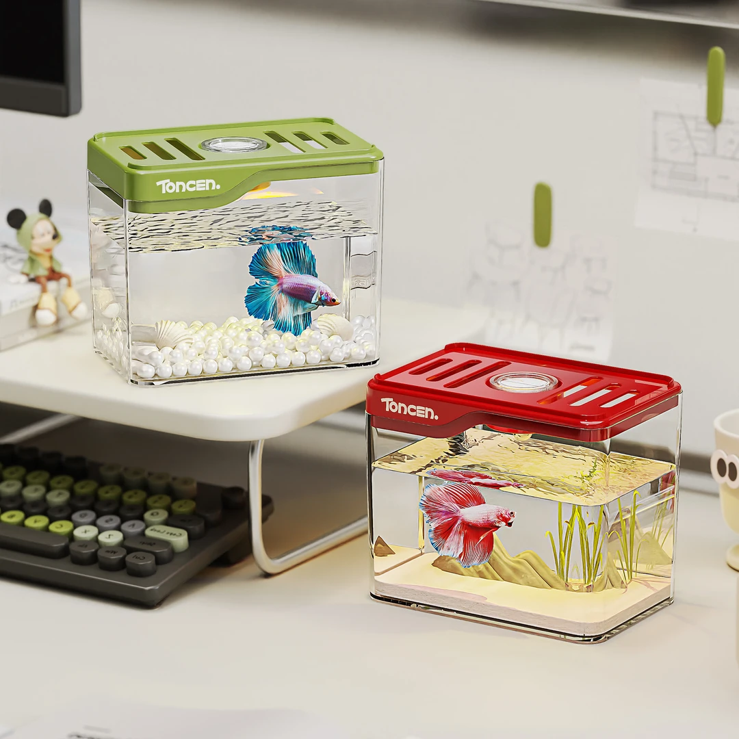 透明塑料耐摔小型桌面鱼缸创意景观造景斗鱼缸水族箱办公室生态缸