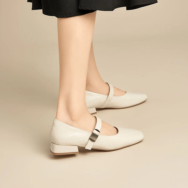 羊皮玛丽珍春季新款方头粗跟真皮单鞋女法式气质百搭浅口小皮鞋