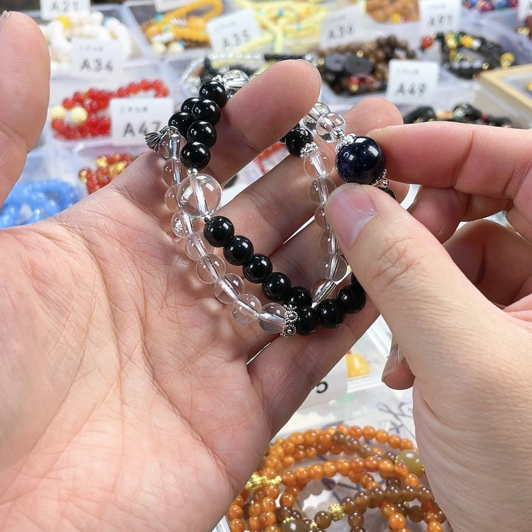 檀香木手串银S925镀金镶嵌