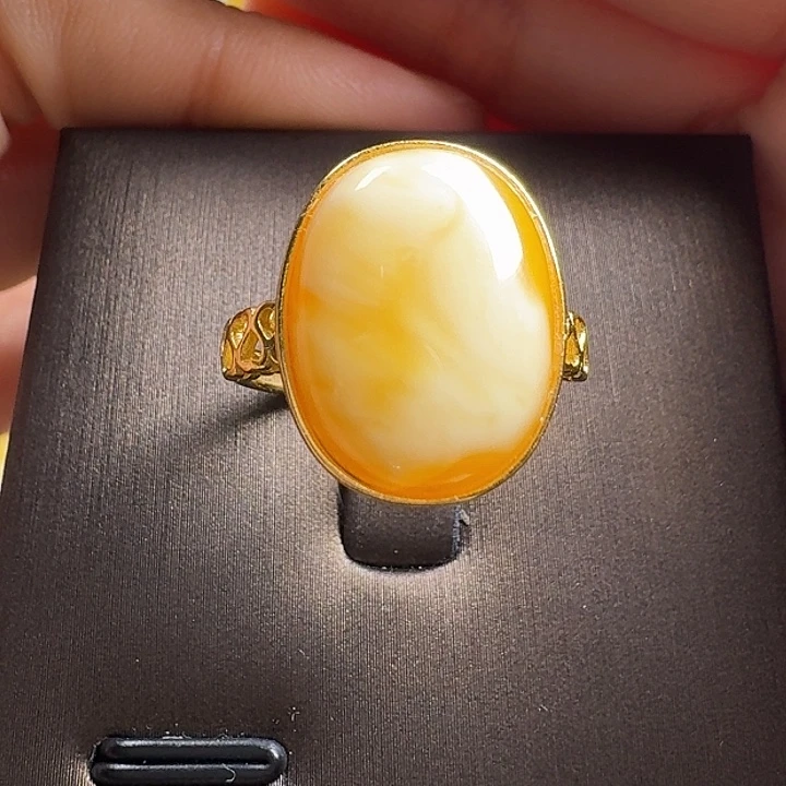 蜜蜡银S925镶嵌戒指戒指