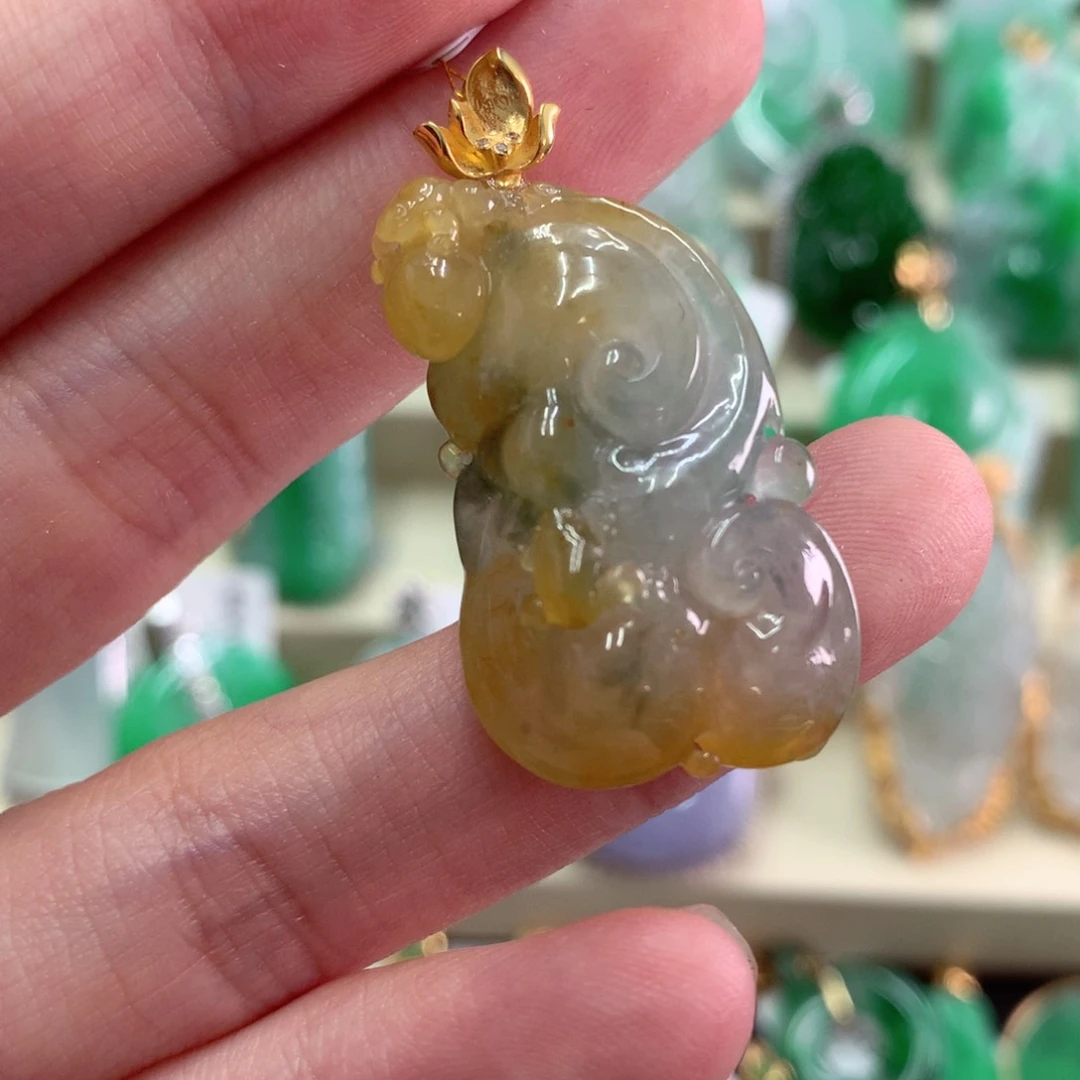 翡翠18K金镶嵌吊坠(不含链)