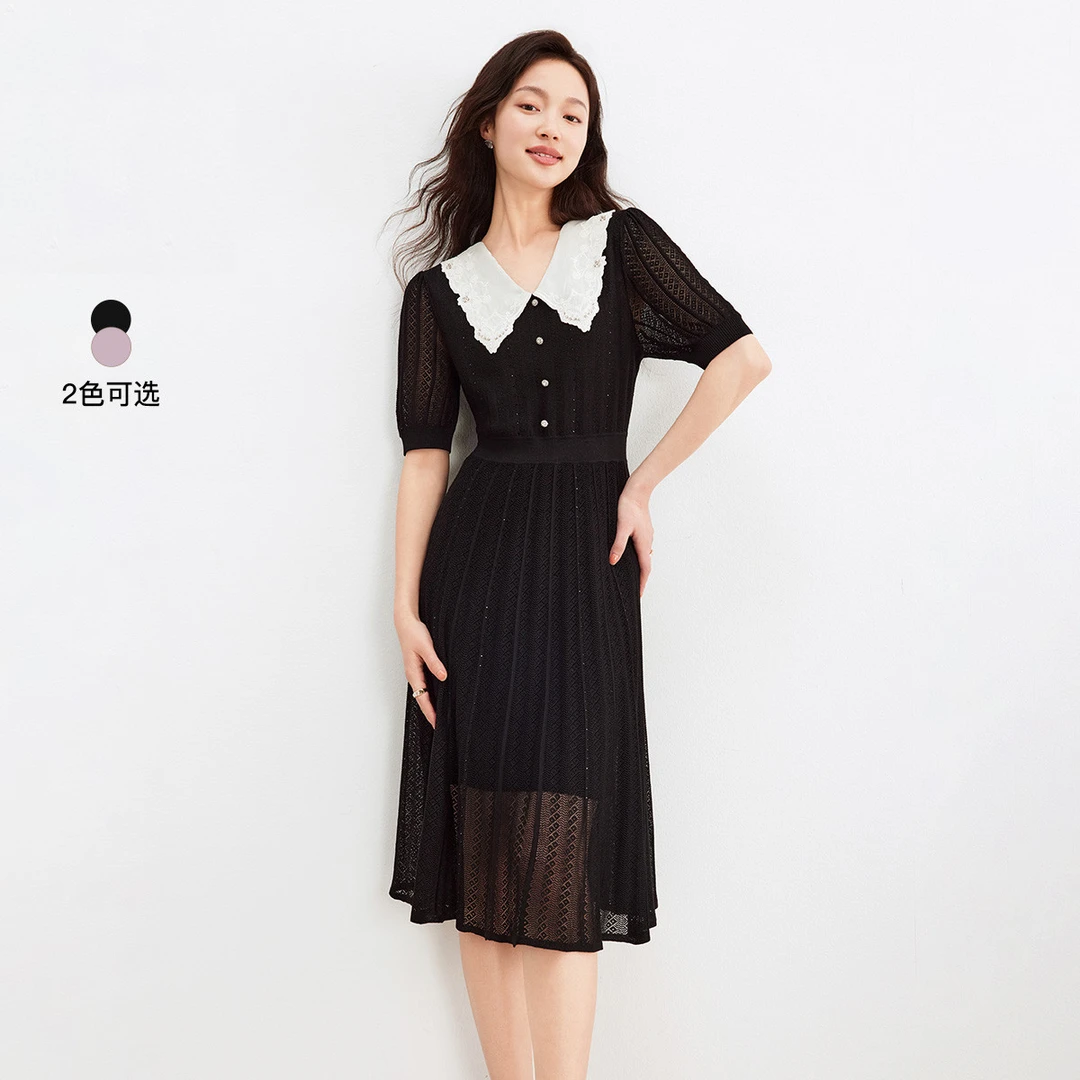 【晨粉专享价】珂莱蒂尔潮轻奢气质时尚舒适百搭特色翻领设计连衣裙