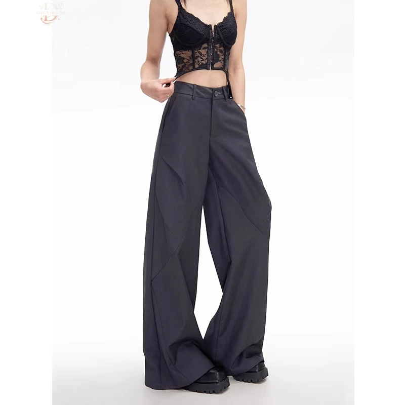 慵懒风褶皱西装裤美式纯欲高级感微喇裤百搭休闲阔腿镰刀裤女裤