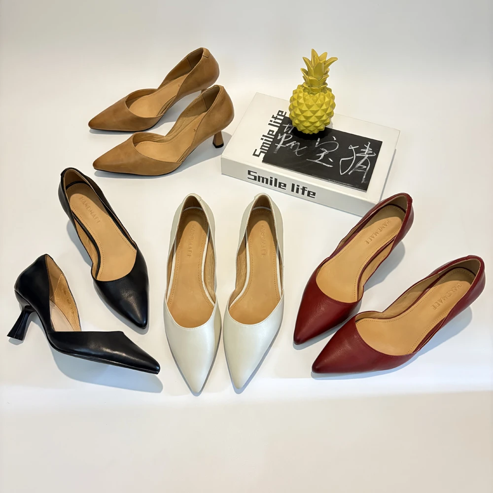 6.5cm/33-40码夏季透气侧空细跟高跟鞋尖头鞋子百搭职业ol工作鞋