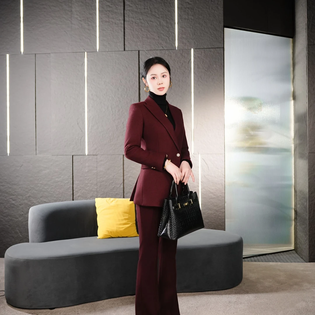 Falaibang/法莱邦157红蓝微喇裤西装套装