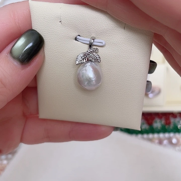 吊坠(不含链)淡水珍珠合金银色配件圆巴鸭梨