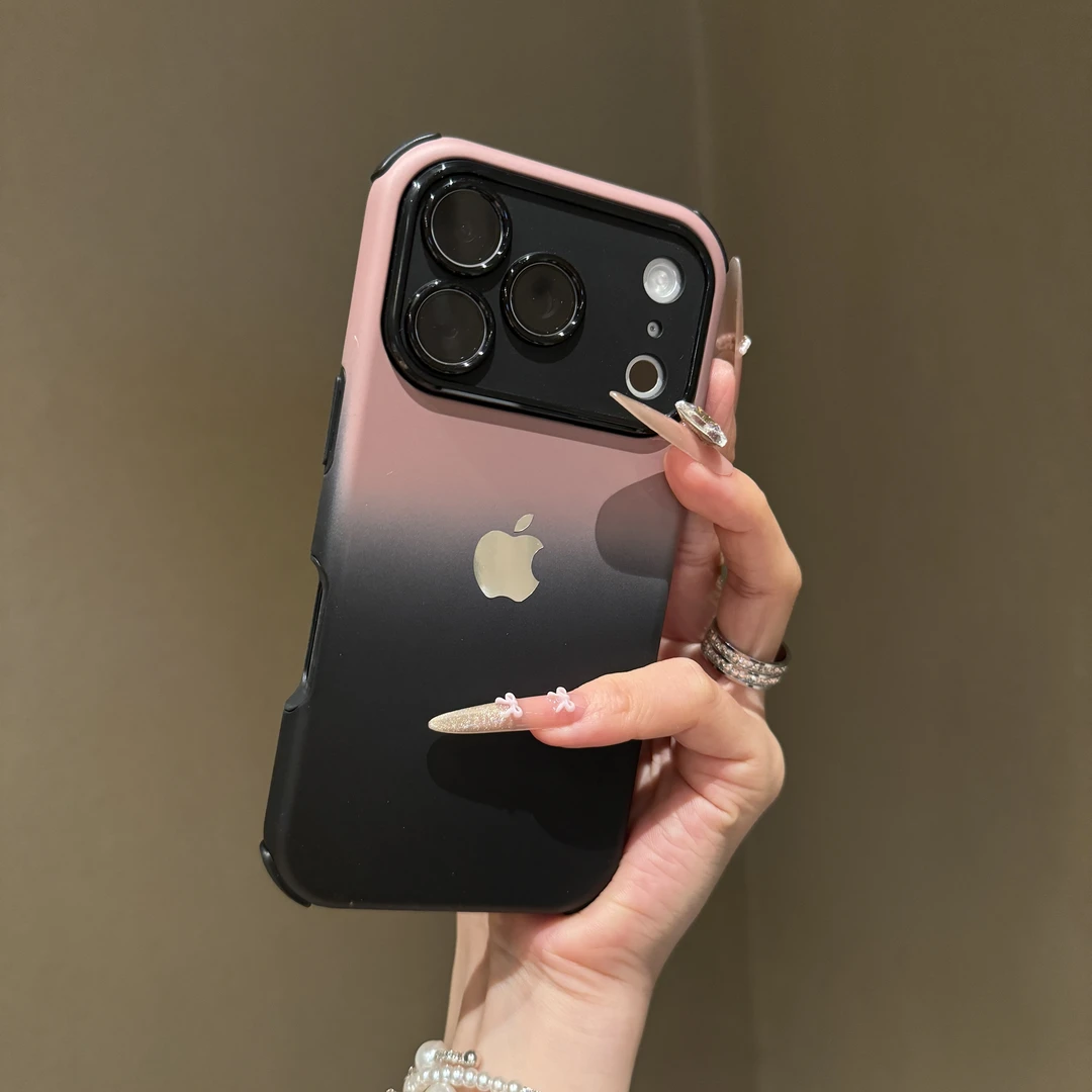 撞色渐变磨砂适用苹果17promax手机壳iPhone16全包15防摔14个性13