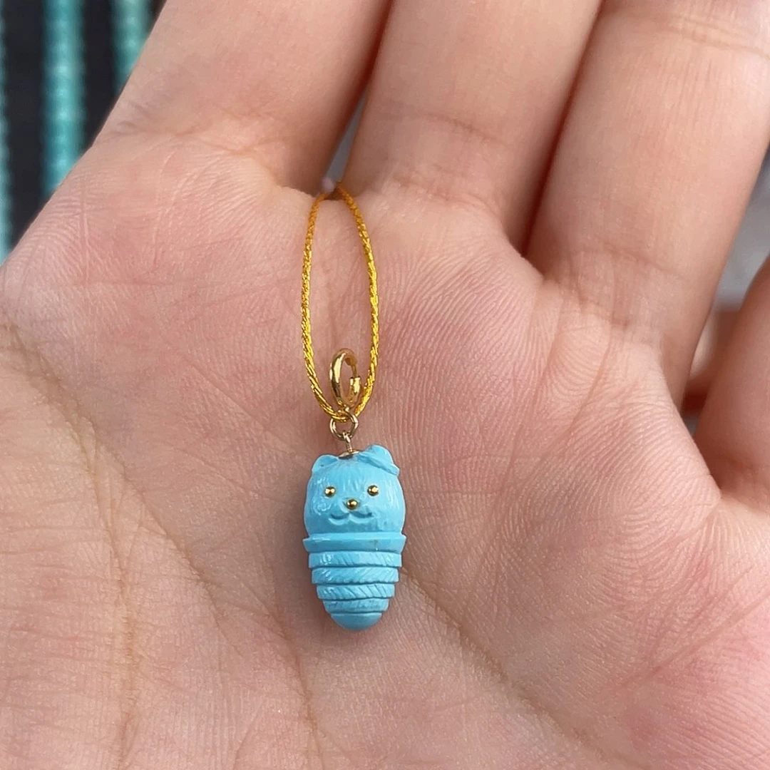 绿松石18K金镶嵌配饰高瓷蓝小熊卡7.4