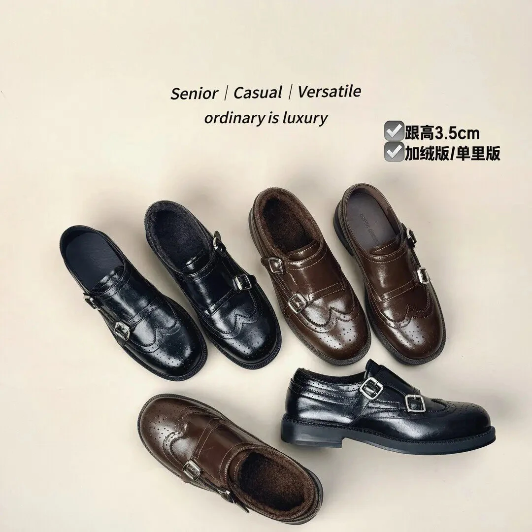 复古布洛克雕花英伦风乐福鞋女2025秋冬新不累脚配裙子小皮鞋单鞋