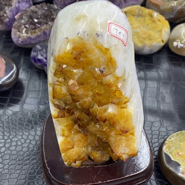 未镶嵌珠宝半成品水晶黄屏风摆件