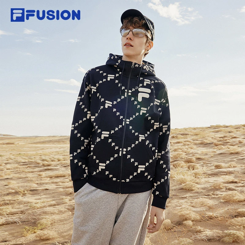 FILA FUSION斐乐针织外套男女款经典老花宽松休闲上衣T11U316501