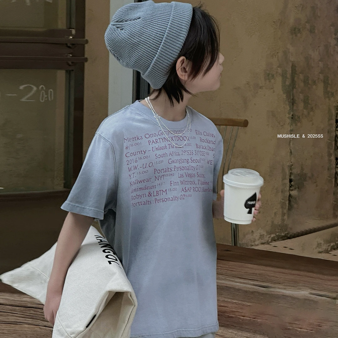 【MUSHISLE】阿又夏季童装儿童男童中大童怀旧复古纯棉短袖85115X