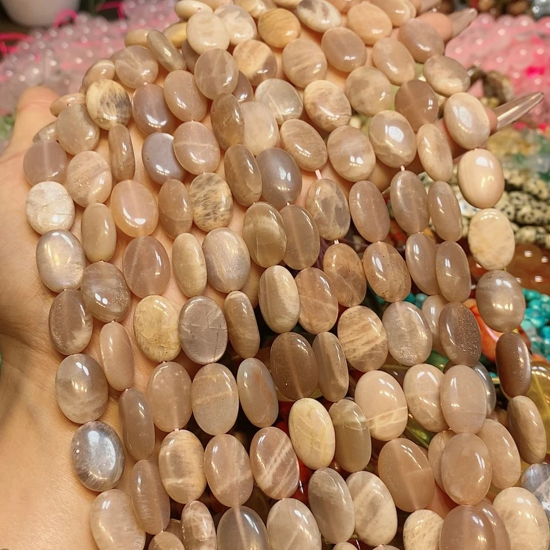 玛瑙/玉髓散珠天然太阳石椭圆一条