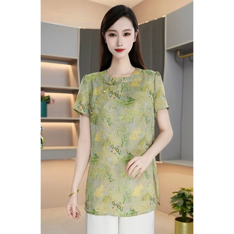 【KL-X308】2025年新款夏款妈妈休闲时尚气质款轻薄上衣女套装