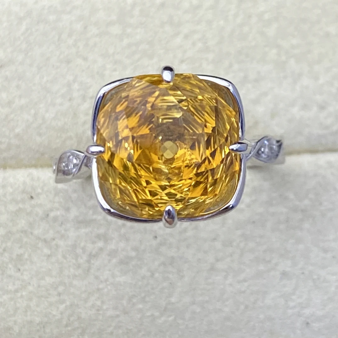 玫瑰花切工 天然黄水晶戒指s925银 主石11mm 精致气质优雅百搭Y2