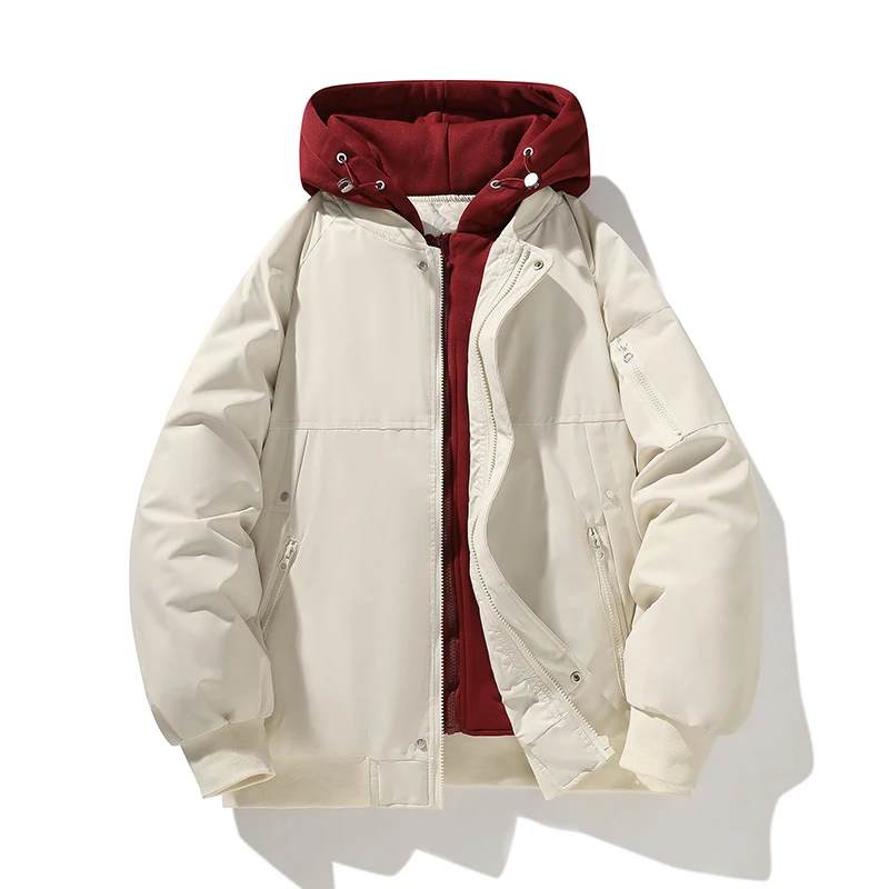 假两件棉衣外套冬季加厚连帽工装夹棉袄子防寒飞行夹克棉服