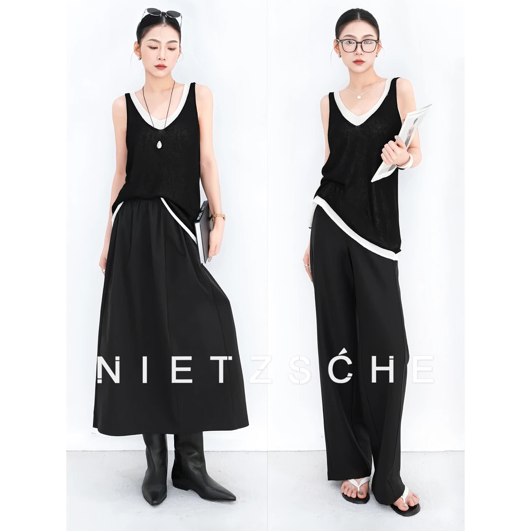 Nietzsche｜老钱针织｜精仿亚麻 撞色 拼接假两件针织背心25190