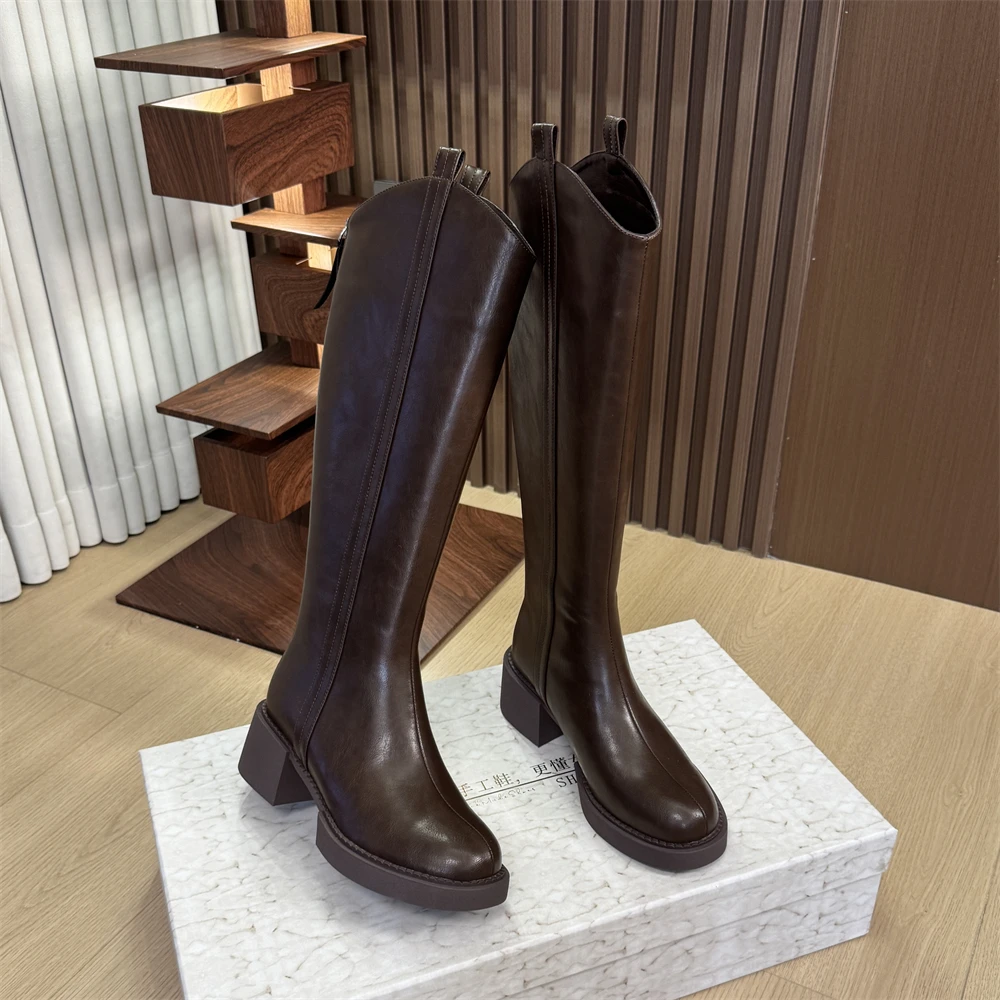 诗博尼·【5cm】34-41牛皮/单/绒里新款皮带扣秋冬百搭真皮长靴女