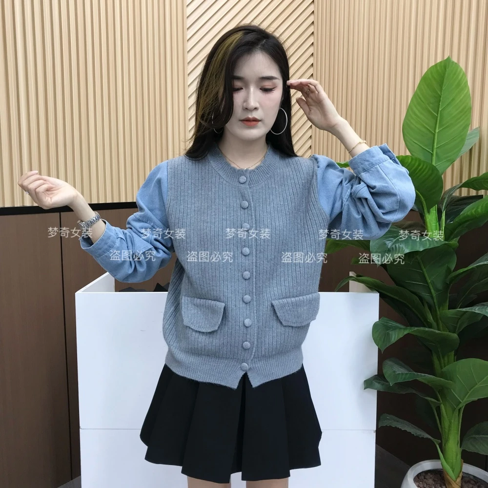 针织衫马甲假两件气质拼接女2025秋装新款时尚百搭休闲宽松显瘦