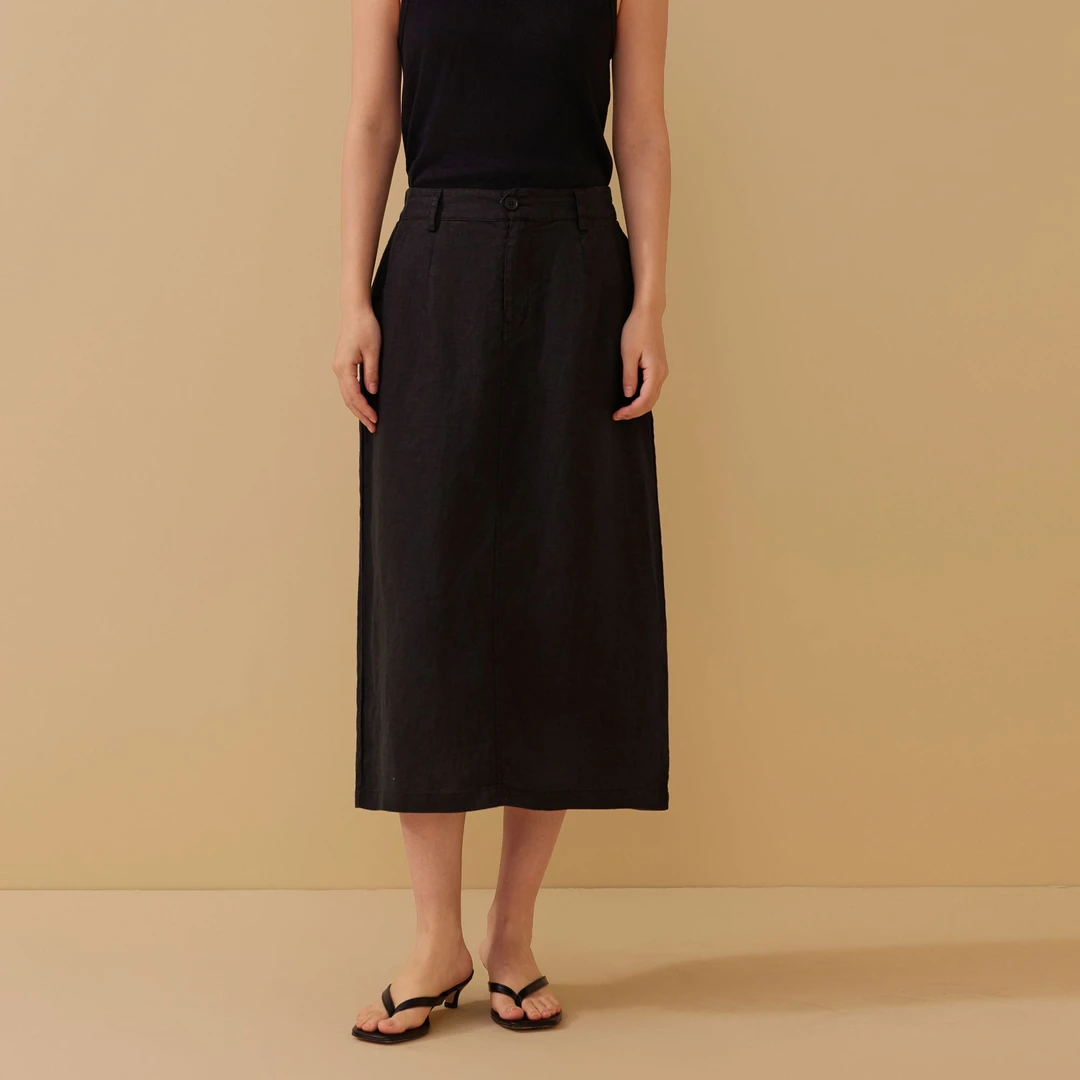 纯汉麻时尚女士黑色百搭简约休闲半身裙