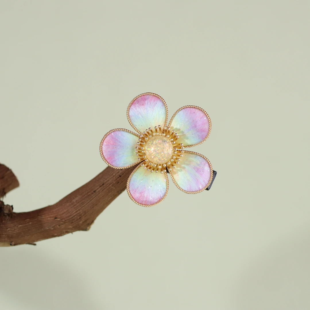 非遗绒花渐变色小花发夹百搭头饰发饰超仙桑蚕丝3