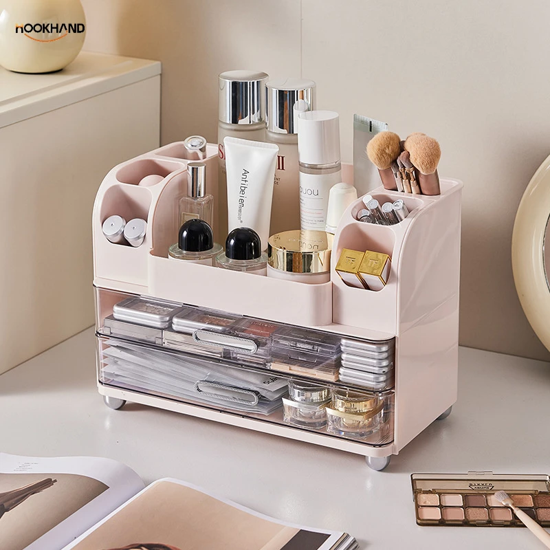 桌面化妆品抽屉收纳盒梳妆台大容量护肤品置物架防尘多功能化妆盒